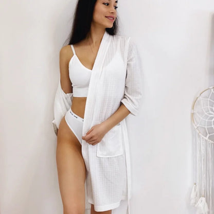 Conjunto Gio Sutiã Cropped Canelado Sem Aro com Calcinha Tanga