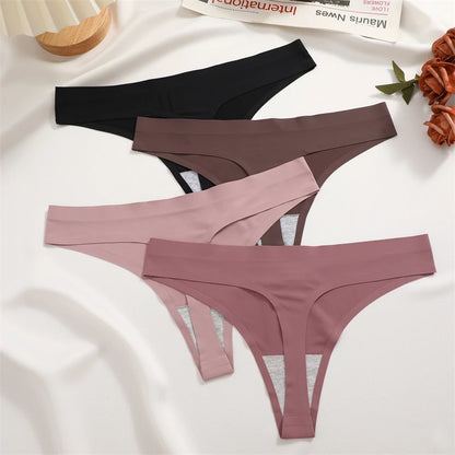 Kit Calcinhas Mia – 4 Peças Ultra-Finas G-String Ice Silk Cintura Baixa