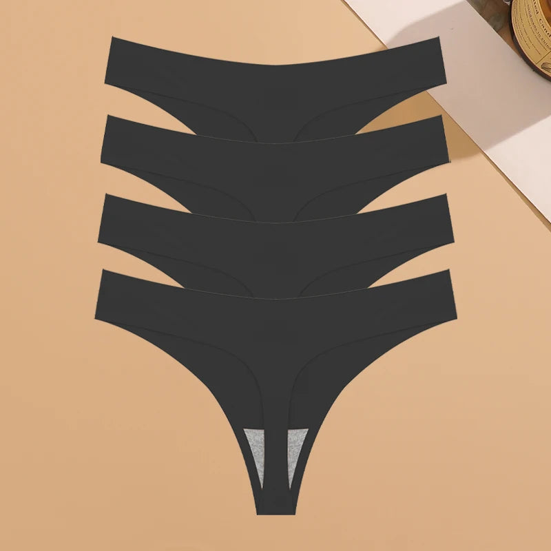 Kit Calcinhas Mia – 4 Peças Ultra-Finas G-String Ice Silk Cintura Baixa