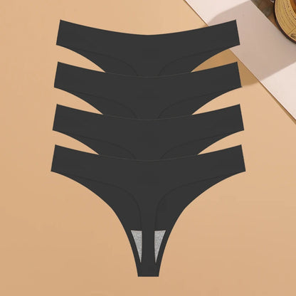 Kit Calcinhas Mia – 4 Peças Ultra-Finas G-String Ice Silk Cintura Baixa