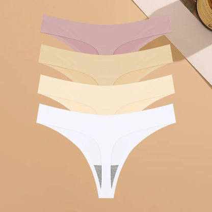 Kit Calcinhas Mia – 4 Peças Ultra-Finas G-String Ice Silk Cintura Baixa