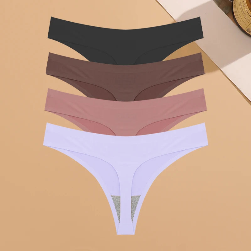 Kit Calcinhas Mia – 4 Peças Ultra-Finas G-String Ice Silk Cintura Baixa