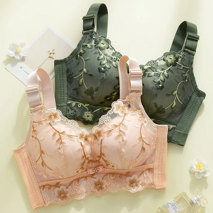 Sutiã Ângela Sem Aro com Renda e Bordado Floral - Alças Ajustáveis e Fecho Traseiro Reforçado