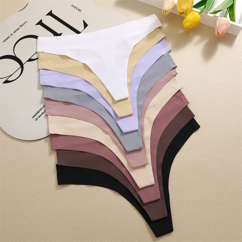 Kit Calcinhas Mia – 4 Peças Ultra-Finas G-String Ice Silk Cintura Baixa