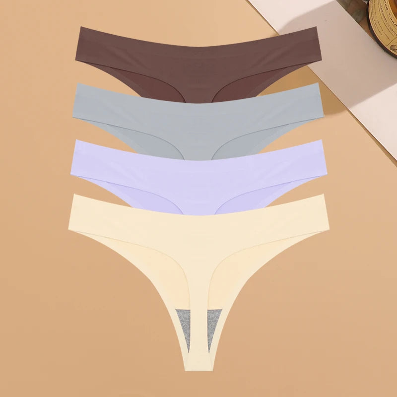 Kit Calcinhas Mia – 4 Peças Ultra-Finas G-String Ice Silk Cintura Baixa