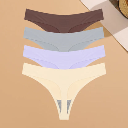 Kit Calcinhas Mia – 4 Peças Ultra-Finas G-String Ice Silk Cintura Baixa