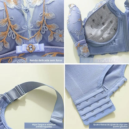 Sutiã Ângela Sem Aro com Renda e Bordado Floral - Alças Ajustáveis e Fecho Traseiro Reforçado