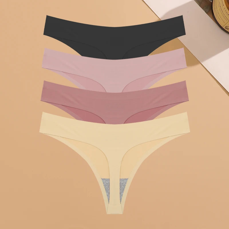 Kit Calcinhas Mia – 4 Peças Ultra-Finas G-String Ice Silk Cintura Baixa