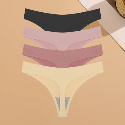 Kit Calcinhas Mia – 4 Peças Ultra-Finas G-String Ice Silk Cintura Baixa