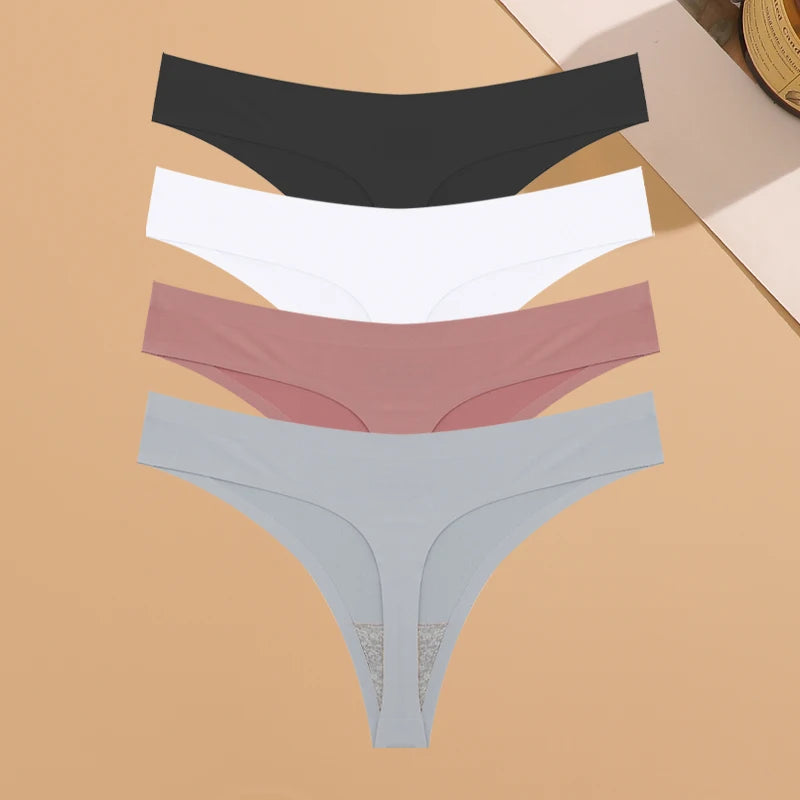 Kit Calcinhas Mia – 4 Peças Ultra-Finas G-String Ice Silk Cintura Baixa