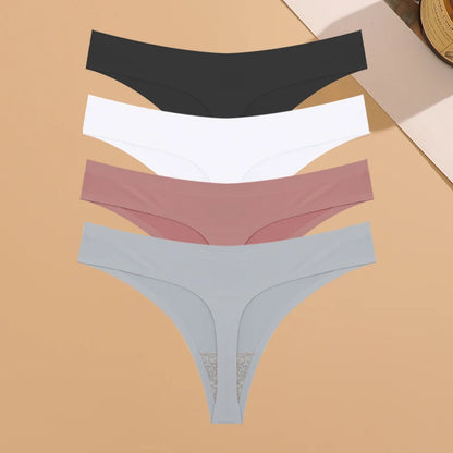 Kit Calcinhas Mia – 4 Peças Ultra-Finas G-String Ice Silk Cintura Baixa