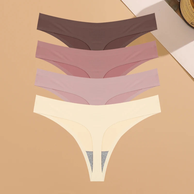 Kit Calcinhas Mia – 4 Peças Ultra-Finas G-String Ice Silk Cintura Baixa