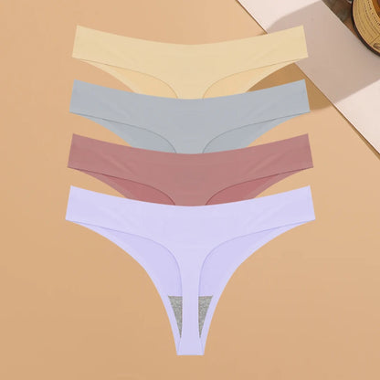 Kit Calcinhas Mia – 4 Peças Ultra-Finas G-String Ice Silk Cintura Baixa