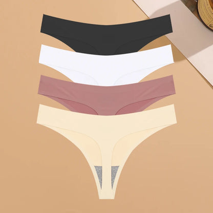 Kit Calcinhas Mia – 4 Peças Ultra-Finas G-String Ice Silk Cintura Baixa