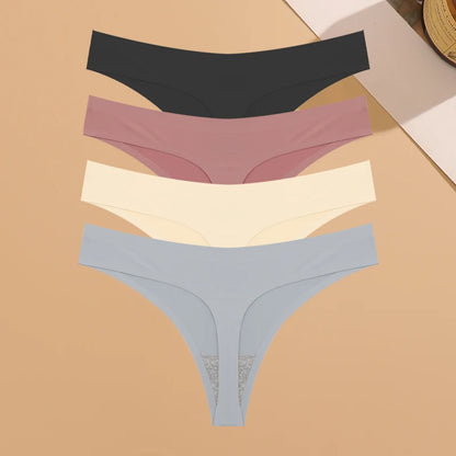 Kit Calcinhas Mia – 4 Peças Ultra-Finas G-String Ice Silk Cintura Baixa