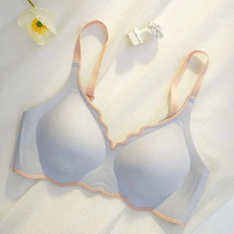 Sutiã Sem Aro Push-Up Copa 3/4 com Borda Ondulada Bicolor - Sem Costura e Sem Marca