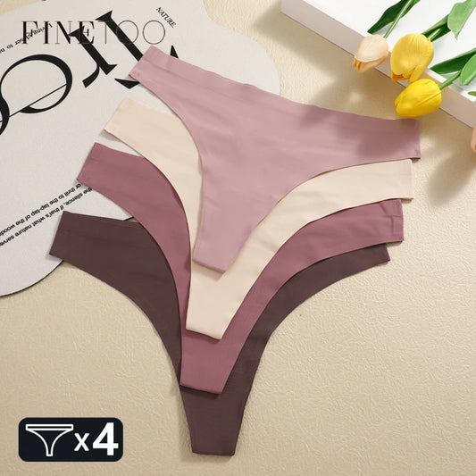 Kit Calcinhas Mia – 4 Peças Ultra-Finas G-String Ice Silk Cintura Baixa
