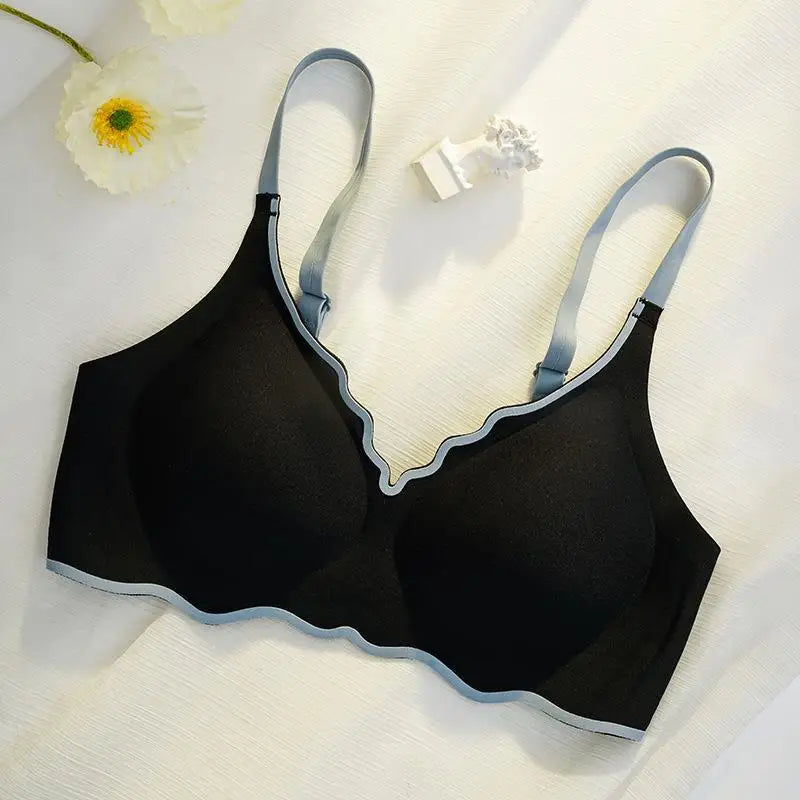 Sutiã Sem Aro Push-Up Copa 3/4 com Borda Ondulada Bicolor - Sem Costura e Sem Marca