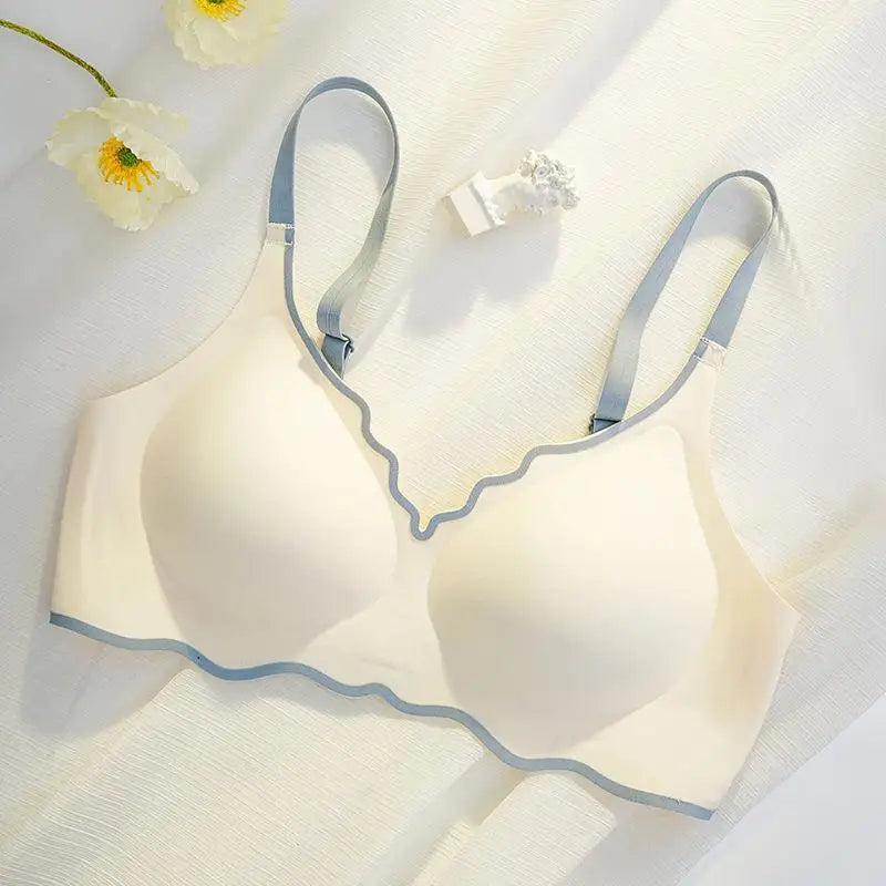Sutiã Sem Aro Push-Up Copa 3/4 com Borda Ondulada Bicolor - Sem Costura e Sem Marca