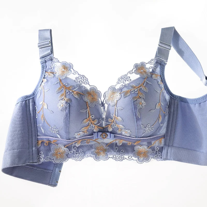 Sutiã Ângela Sem Aro com Renda e Bordado Floral - Alças Ajustáveis e Fecho Traseiro Reforçado